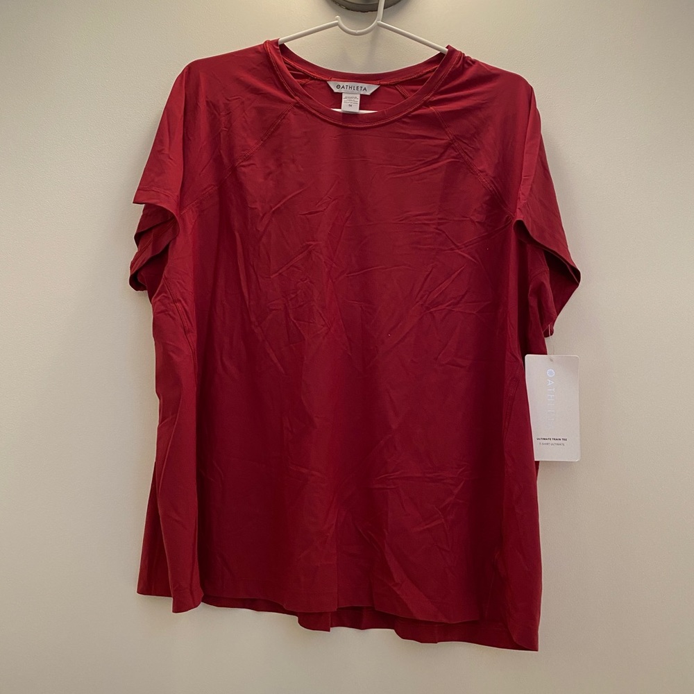 NWT Athleta ultimate train tee workout short sleeve shirt in red, size 1X